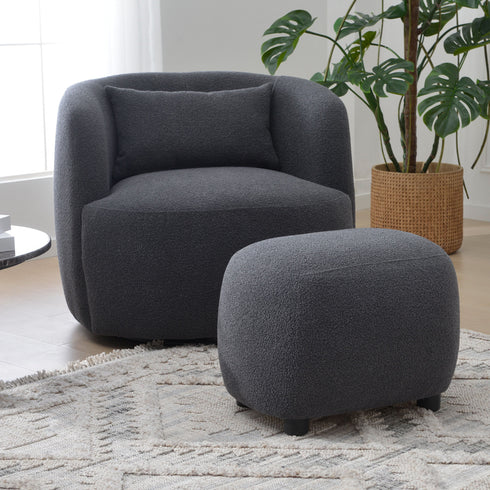 Ashlie Bouclé Swivel Barrel Chair - Dark Gray Modern Swivel Chair | Swivel Accent Chairs | Kinwell Furniture | Swivel Armchairs